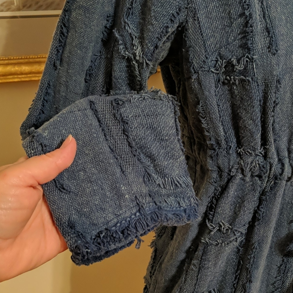 NWT, 100% Cotton tie front jacket, blue, knubby - Picture 3 of 6